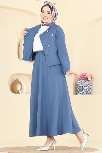 moda selvim Belden Oturan 2 li Şık Takım 2881SL432 İndigo - Thumbnail