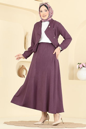 moda selvim Belden Oturan 2 li Şık Takım 2881SL432 Koyu Gül Kurusu - Thumbnail