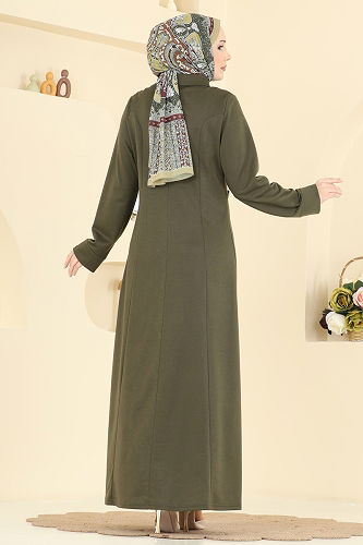 moda selvim Belden Toka Detaylı Elbise PL9216 Haki - Thumbnail