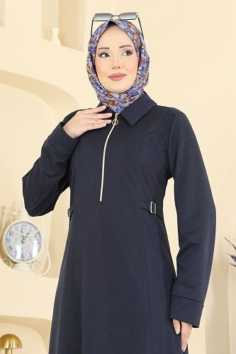 moda selvim Belden Toka Detaylı Elbise PL9216 Laci - Thumbnail