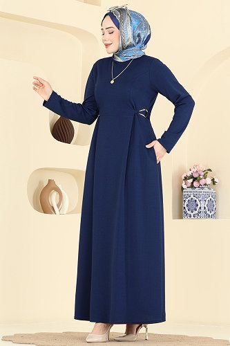 moda selvim Belden Tokalı Krep Elbise 24030UKB139 Açık Laci - Thumbnail