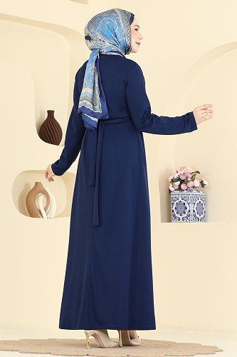 moda selvim Belden Tokalı Krep Elbise 24030UKB139 Açık Laci - Thumbnail