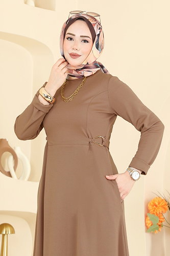 moda selvim Belden Tokalı Krep Elbise 24030UKB139 Vizyon - Thumbnail