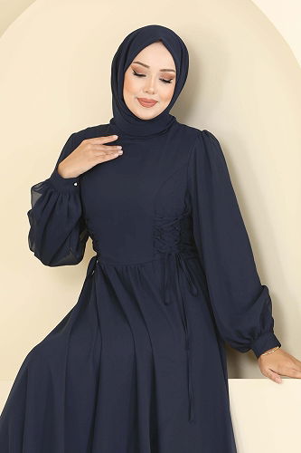 moda selvim Beli Bağcık Detay Şifon Abiye 6238BSK463 Laci - Thumbnail