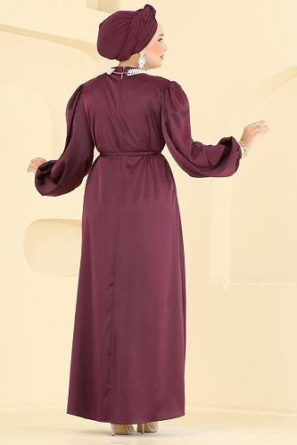 moda selvim Beli Bağcık Detaylı Abiye 3012ARL1089 Bordo - Thumbnail