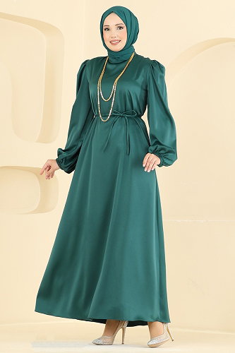 moda selvim Beli Bağcık Detaylı Abiye 3012ARL1089 Zümrüt - Thumbnail