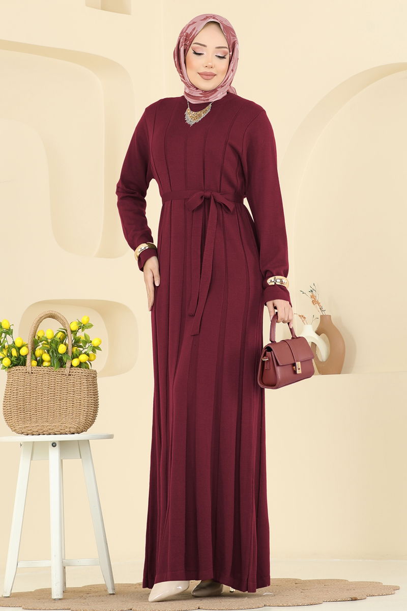 Beli Bağcık Detaylı Elbise 004MT581 Bordo