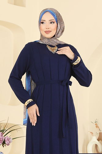 moda selvim Beli Bağcık Detaylı Elbise 004MT581 Laci - Thumbnail