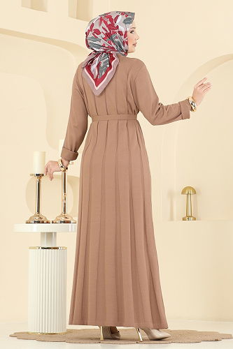 moda selvim Beli Bağcık Detaylı Elbise 004MT581 Vizyon - Thumbnail