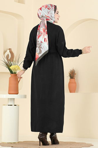 moda selvim Beli Bağcık Detaylı Hırka 8090KLB1050 Siyah - Thumbnail