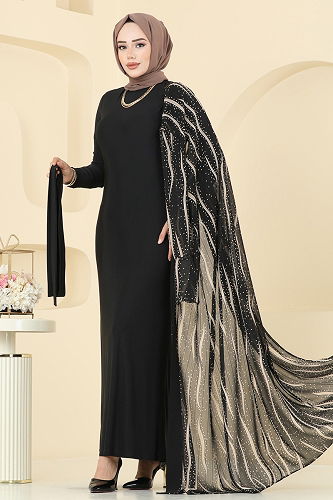 moda selvim Beli Bağcık Detaylı Şifon Takım 2821ELC1143 Desen 1 Siyah&Vizyon - Thumbnail