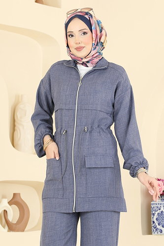 moda selvim Beli Bağcıklı 2 li Takım 4471BRZ597 İndigo - Thumbnail