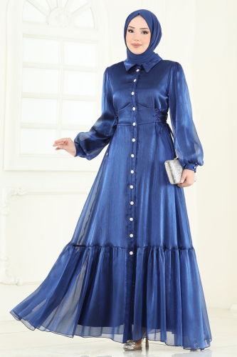 moda selvim Beli Bağcıklı Abiye Elbise 8038AB368 Laci - Thumbnail