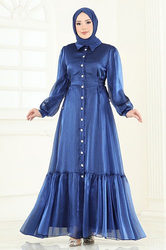 moda selvim Beli Bağcıklı Abiye Elbise 8038AB368 Laci - Thumbnail