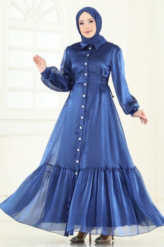 moda selvim Beli Bağcıklı Abiye Elbise 8038AB368 Laci - Thumbnail