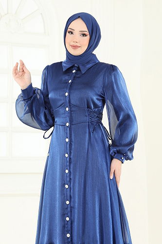 moda selvim Beli Bağcıklı Abiye Elbise 8038AB368 Laci - Thumbnail