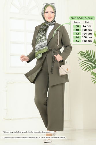 moda selvim Beli Bağcıklı Ceket Takım 6222BSK463 Haki - Thumbnail