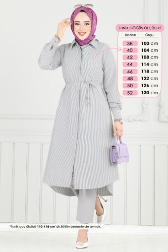 H.B.S. - Beli Bağcıklı Çizgili Tunik 3106HBS856 Siyah