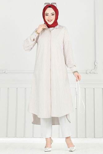 moda selvim Beli Bağcıklı Çizgili Tunik 3106HBS856 Vizyon - Thumbnail