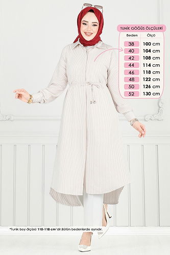 moda selvim Beli Bağcıklı Çizgili Tunik 3106HBS856 Vizyon - Thumbnail