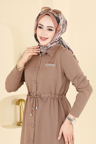 moda selvim Beli Bağcıklı Dabıl Takım 24015UKB139 Koyu Vizyon - Thumbnail