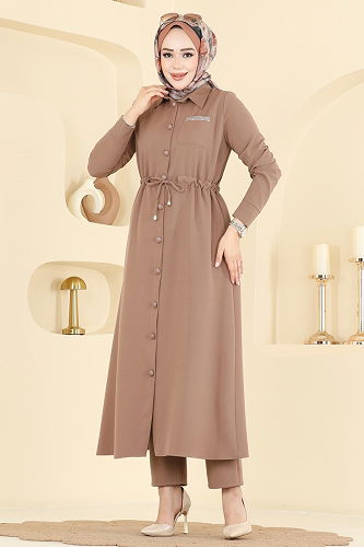 moda selvim Beli Bağcıklı Dabıl Takım 24015UKB139 Koyu Vizyon - Thumbnail