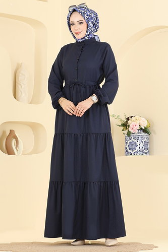moda selvim Beli Bağcıklı Düğmeli Elbise 144NZRK1200 Laci - Thumbnail