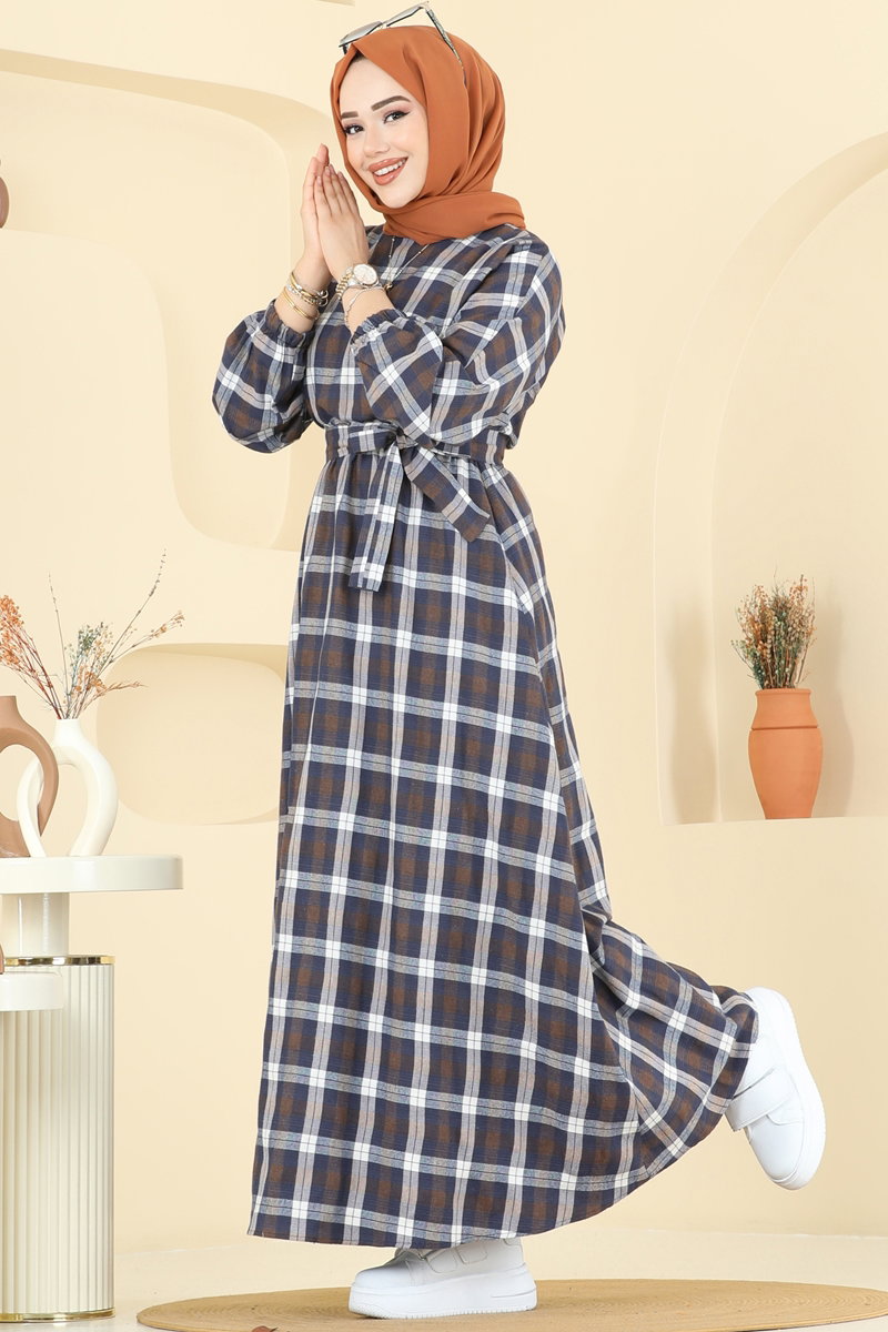 Beli Bağcıklı Ekose Elbise 4124PM271 Laci