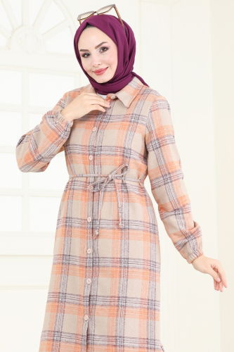 Beli Bağcıklı Ekose Tunik 3041KTR750 Oranj - 3