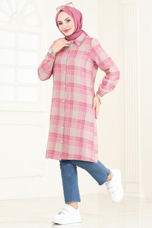 Beli Bağcıklı Ekose Tunik 3041KTR750 Pembe&Vizyon - 2