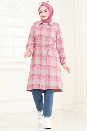 Beli Bağcıklı Ekose Tunik 3041KTR750 Pembe&Vizyon - 3