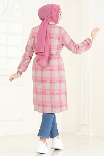 Beli Bağcıklı Ekose Tunik 3041KTR750 Pembe&Vizyon - 5