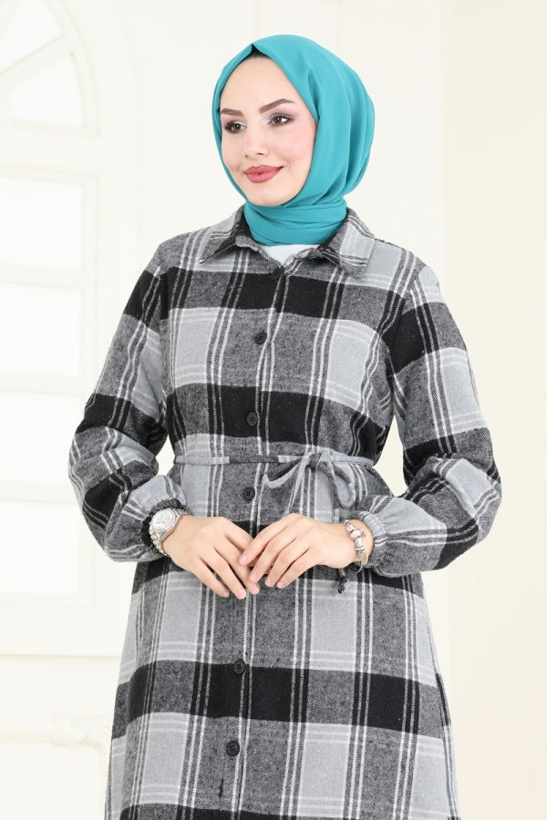 Beli Bağcıklı Ekose Tunik 3041KTR750 Siyah - 3