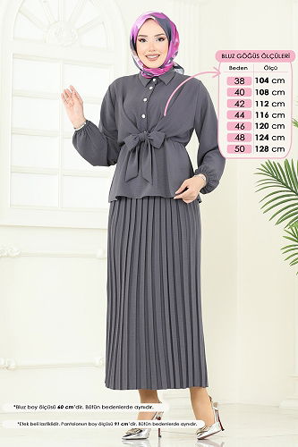 moda selvim Beli Bağcıklı Etekli Takım 1334MP806 Antrasit - Thumbnail