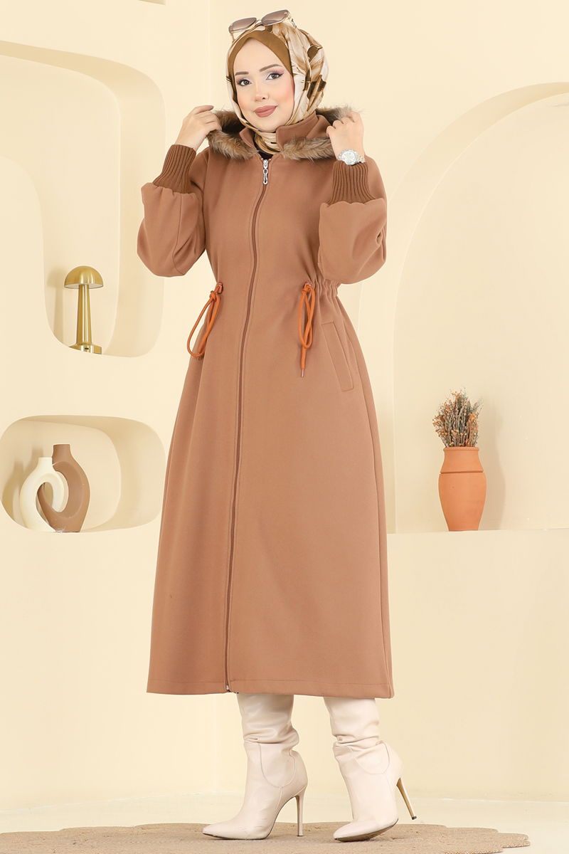 Beli Bağcıklı Kaşe Kaban 6265BSK463 Taba