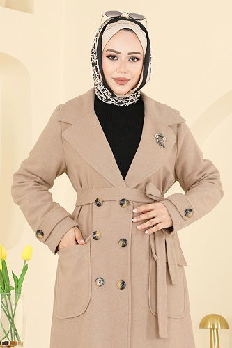 moda selvim Beli Bağcıklı Kaşe Kaban 7021TRT545 Vizyon - Thumbnail