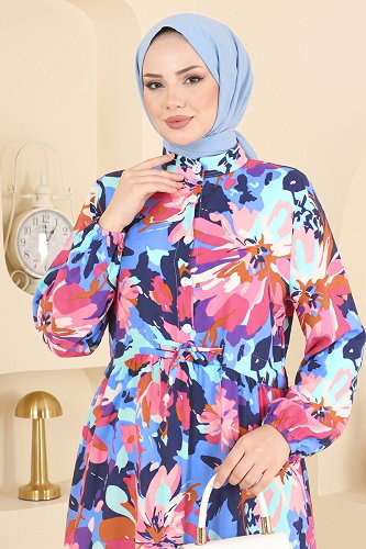 moda selvim Beli Bağcıklı Modal Elbise 178NZRK1200 Laci - Thumbnail