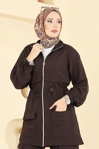 moda selvim Beli Bağcıklı Modal Takım 4459BRZ597 Acı Kahve - Thumbnail