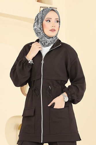 moda selvim Beli Bağcıklı Modal Takım 4459BRZ597 Açık Kahve - Thumbnail