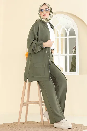 moda selvim Beli Bağcıklı Modal Takım 4459BRZ597 Çağla - Thumbnail