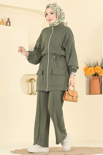 moda selvim Beli Bağcıklı Modal Takım 4459BRZ597 Çağla - Thumbnail