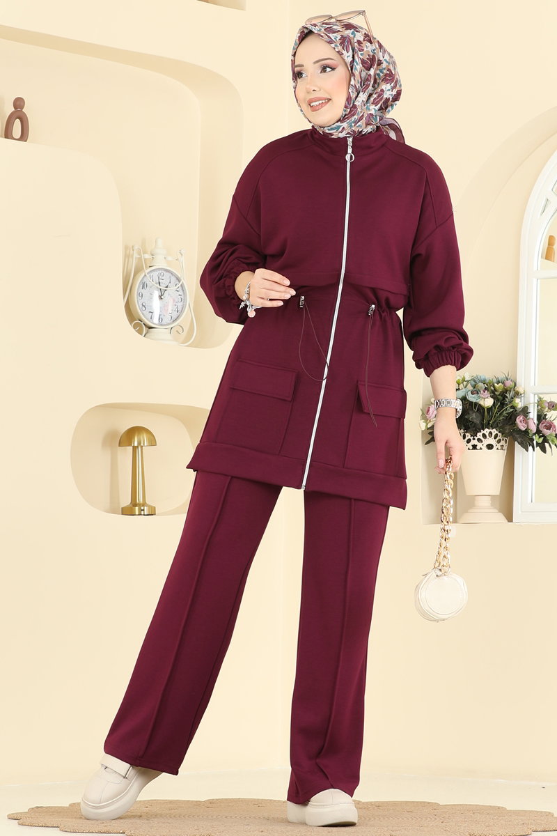 Beli Bağcıklı Modal Takım 4459BRZ597 Mürdüm