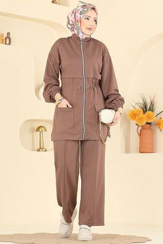 moda selvim Beli Bağcıklı Modal Takım 4459BRZ597 Pudra Vizyon - Thumbnail