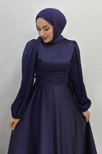 moda selvim Beli Bağcıklı Saten Abiye 4637ALG474 Laci - Thumbnail
