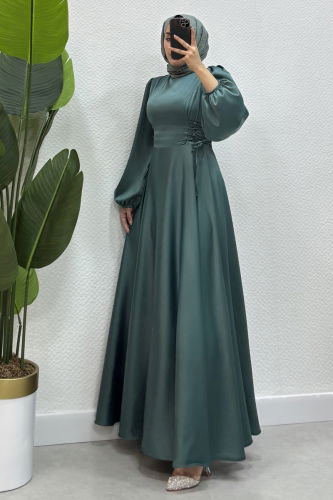 moda selvim Beli Bağcıklı Saten Abiye 4637ALG474 Mint - Thumbnail