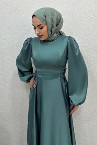 moda selvim Beli Bağcıklı Saten Abiye 4637ALG474 Mint - Thumbnail