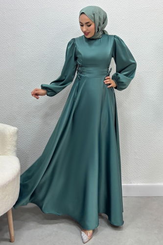 A.L.G. - Beli Bağcıklı Saten Abiye 4637ALG474 Mint