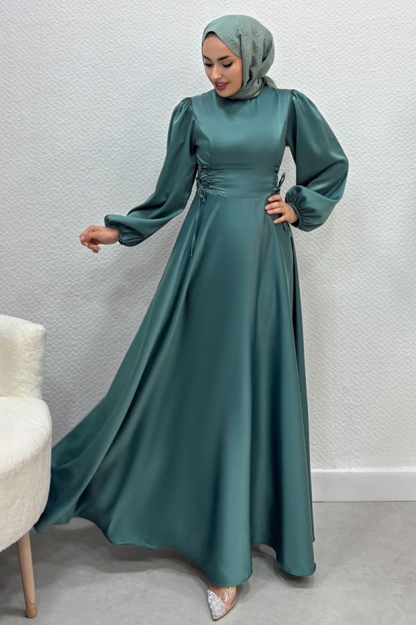 Modaselvim ABİYE Beli Bağcıklı Saten Abiye 4637ALG474 Mint