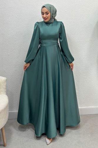 moda selvim Beli Bağcıklı Saten Abiye 4637ALG474 Mint - Thumbnail