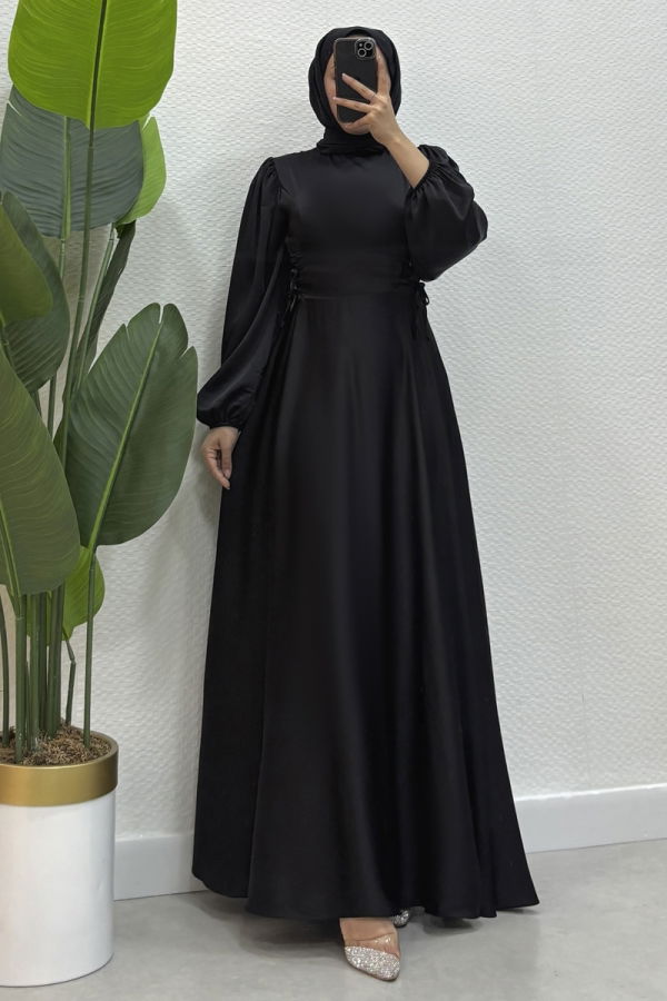 Modaselvim ABİYE Beli Bağcıklı Saten Abiye 4637ALG474 Siyah